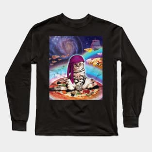 Space Pizza Cat Galaxy T-Shirt Long Sleeve T-Shirt